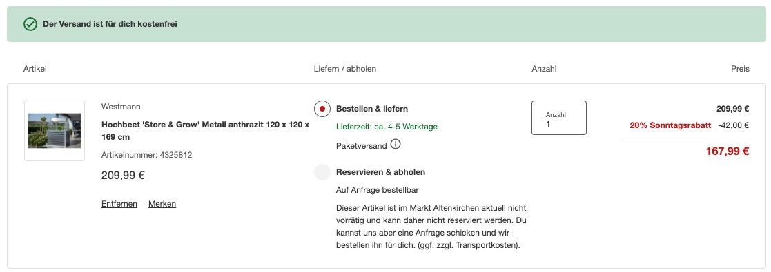 🏡 Hochbeet Store & Grow Anthrazit 120x120x169cm 🥦 für 167,99€ (statt 192€)