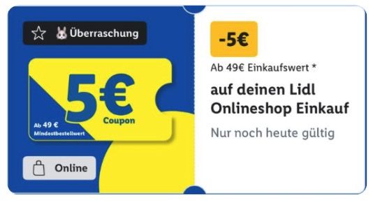 🛒💨 LIDL Plus App: 5€ Onlineshop Coupon ab 49€ MBW 🧨