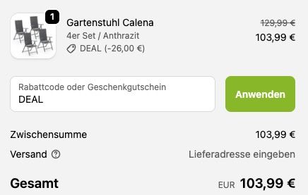 🏡 4er Set Juskys Gartenstuhl Calena in Anthrazit für 103,99€ (statt 150€)