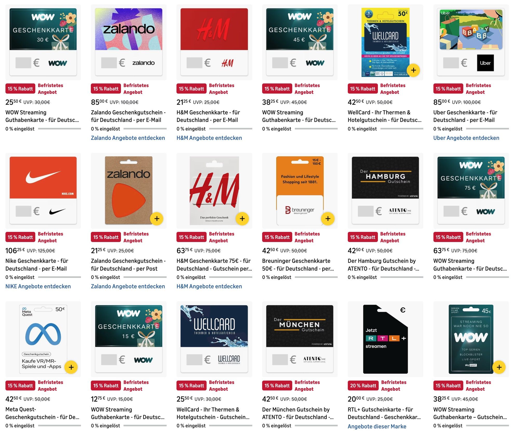 🧨 Amazon: 15% Rabatt auf digitale Geschenkkarten ➡️ Zalando, Uber, WOW, RTL+ , H&M 🧨 Amazon: 15% Rabatt auf digitale Geschenkkarten ➡️ Zalando, Uber, WOW, RTL+ , H&M
