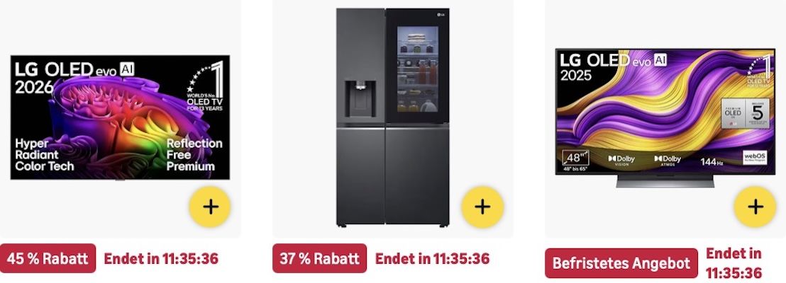 🔝💻📺 Amazon: Mega Sale mit bis  48% auf LG Electronics z.B. 65 4K OLED Evo AI TV für 2.199€ (statt 2.650€)