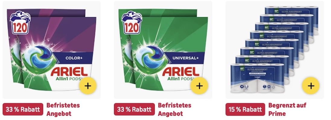 🫧🧺 Amazon: Bad  und Wäschepflege bis zu  41% im Sale z.B. Ariel Waschmittel für 26€ (statt 40€)