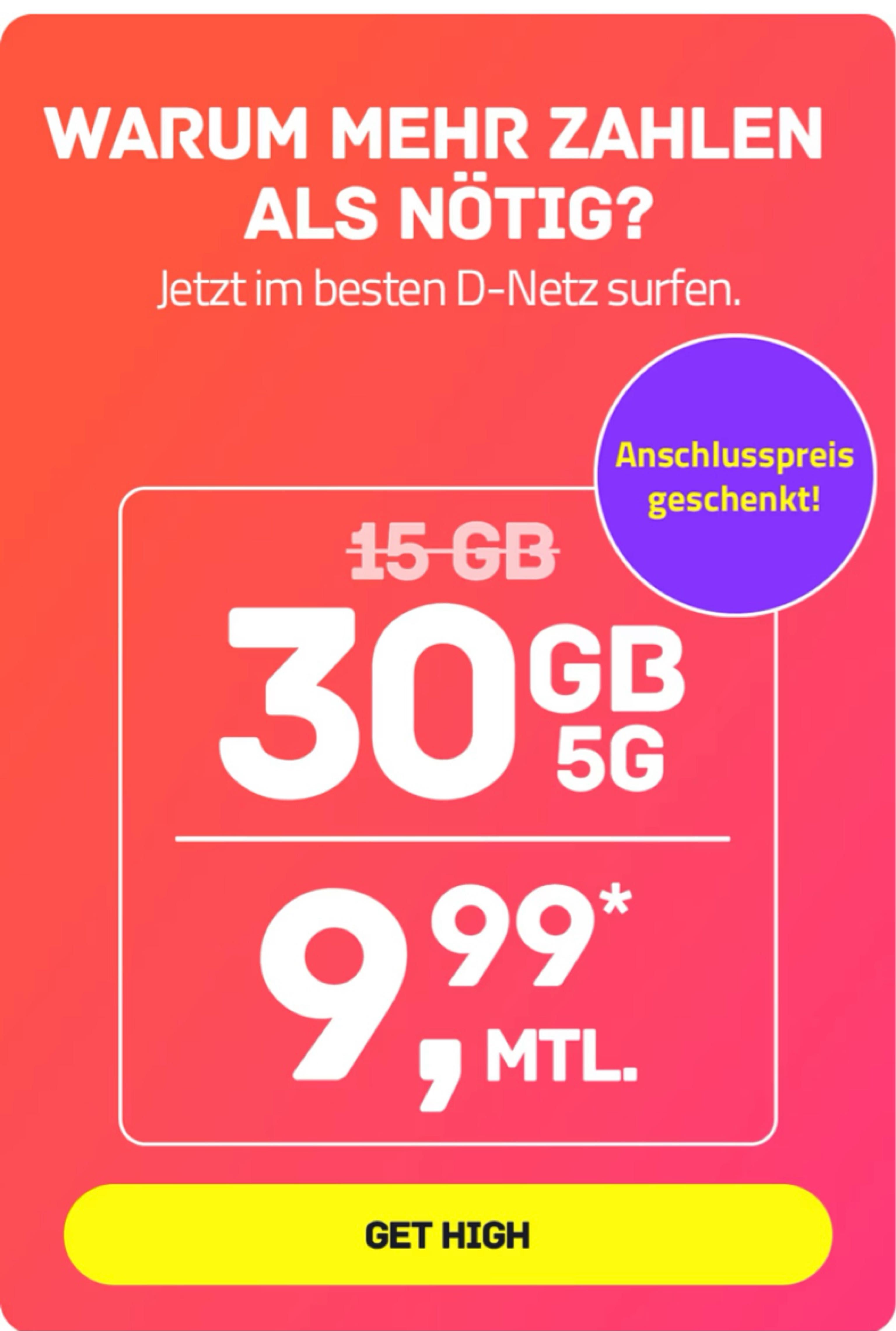 High Mobile 30gb für 9,99€ im D1 Netz High Mobile 30gb für 9,99€ im D1 Netz