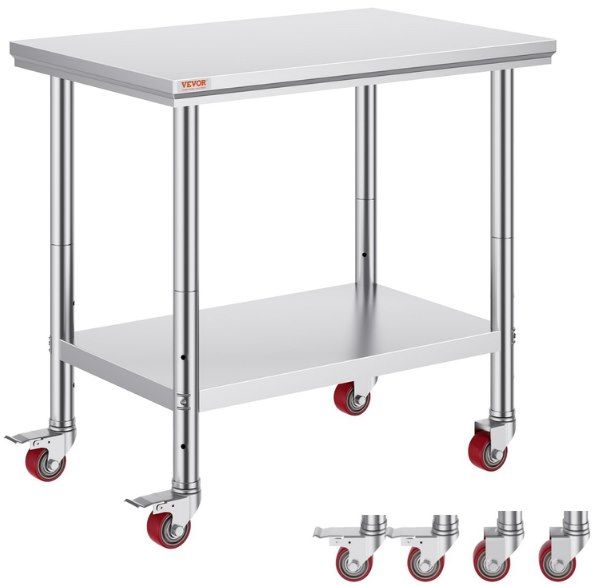 VEVOR Edelstahltisch 90 x 60 x 85 cm mit 4 Rollen bis 136kg für 70,74€ (statt 82€)