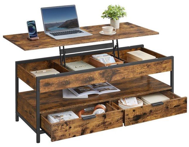 VASAGLE Höhenverstellbarer Couchtisch mit Schubladen für 69,99€ (statt 100€)