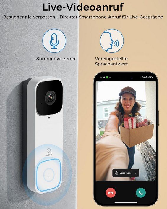 🔔 Woox Video Türklingel mit WLAN, 2K FHD, 170° Ultra Weitwinkel ab 38,99€ (statt 66€)