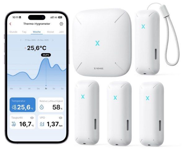 🌡️ X Sense WLAN Hygrometer mit 4 Sensoren & App Anbindung für 51,67€ (statt 80€)