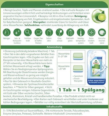 🐸🍽️ 150x Frosch Spülmaschinen Tabs Limone All in 1 ab 15,90€ (statt 30€)
