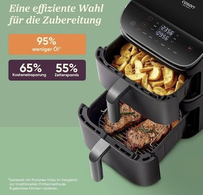 🍟 Cosori Turbo Tower CAF DC121 mit vertikaler Doppelkammer für 129€ (statt 162€)