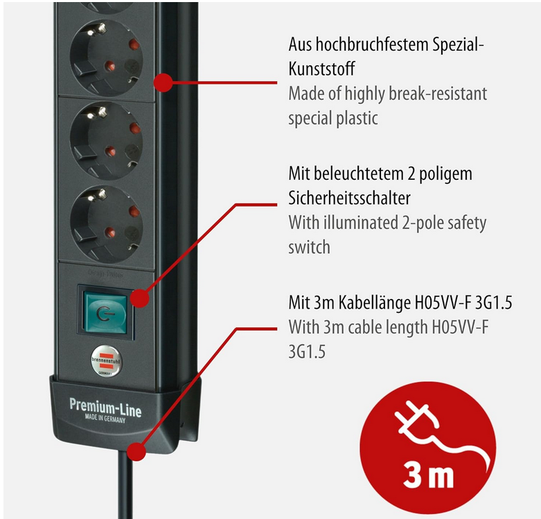 Brennenstuhl Premium Line 8 fach Steckdosenleiste ab 12,70€ (statt 18€)