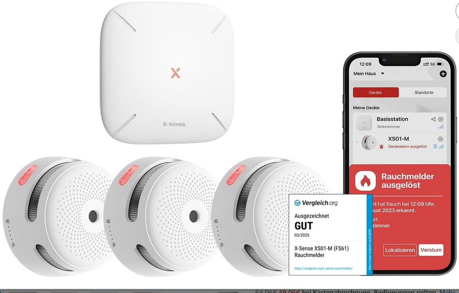 🔥🚨 3x Rauchmelder X Sense FS31 + SBS50 WLan Basisstation für 49,99€ (statt neu 80€)