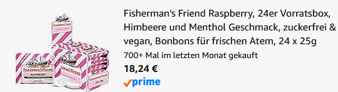 🍬 24x 25g Fishermans Friend Raspberry ab 18,24€ (statt 28€) 👉🏻 0,76€ pro Stück