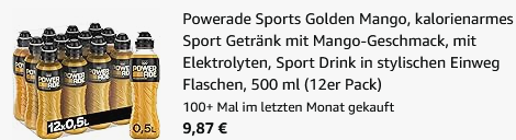 🥭 12x Powerade Sports Golden Mango kalorienarm 0,5L für 9,87€ (statt 19€)