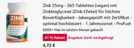 💪 365x ProFuel Zink Bisglycinat 25mg Tabletten für 4,72€ (statt 13€)