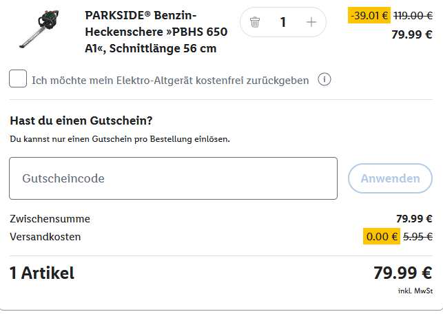 🏡 Parkside PBHS 650 A1 Benzin Heckenschere 56 cm für 79,99€ (statt 125€)