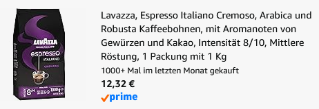 ☕ Lavazza Espresso Italiano Cremoso 1kg Kaffeebohnen ab 12,32€ (statt 23€)
