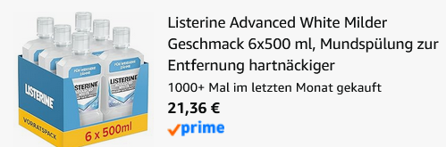 đ 6er Pack Listerine Advanced White Mild MundspĂŒlung ab 21,36⏠(statt 27âŹ) đ 6er Pack Listerine Advanced White Mild MundspĂŒlung ab 21,36⏠(statt 27âŹ)