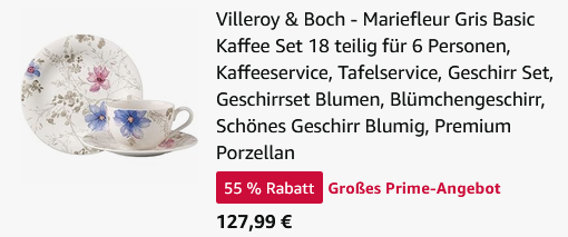 ☕️ Villeroy & Boch   Mariefleur Gris Basic 6 Personen Kaffee Set für 127,99€ (statt 241€)