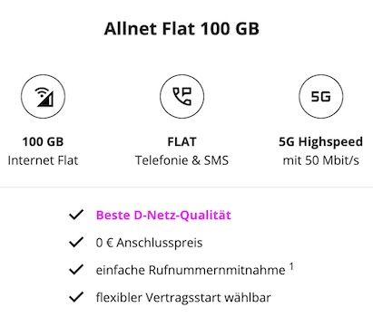 🥇 Preis/Leistungs Knaller! 📱 Telekom Allnet mit 100GB 5G für nur 14,99€ mtl.