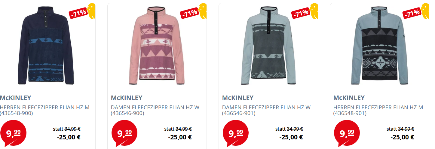 🧥 McKinley Elian Damen und Herren Fleecepullover für je 15,98€ (statt 37€) 🧥 McKinley Elian Damen und Herren Fleecepullover für je 15,98€ (statt 37€)