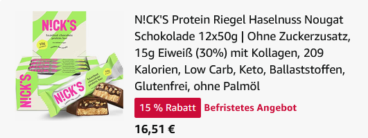 🍫 12er Pack NICKS Haselnuss Nougat Protein Riegel ab 16,51€ (statt 26€) 🍫 12er Pack NICKS Haselnuss Nougat Protein Riegel ab 16,51€ (statt 26€)