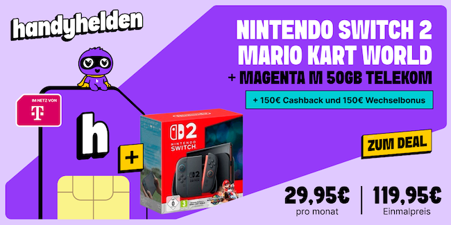 🍄🎮 Nintendo Switch 2 inkl. Mario Kart World für 123,90€ + Telekom 50GB für 29,95€ mtl. + 300€ Bonus 🍄🎮 Nintendo Switch 2 inkl. Mario Kart World für 123,90€ + Telekom 50GB für 29,95€ mtl. + 300€ Bonus