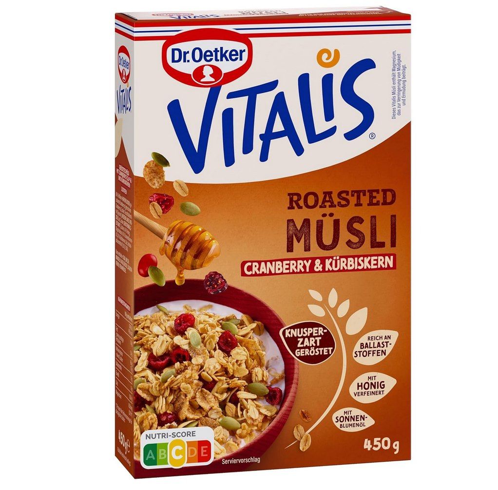 😋 3,6kg! Dr. Oetker Vitalis Roasted Müsli Cranberry Kürbiskern ab 13,78€ (statt 32€) – 1,72€ / Packung