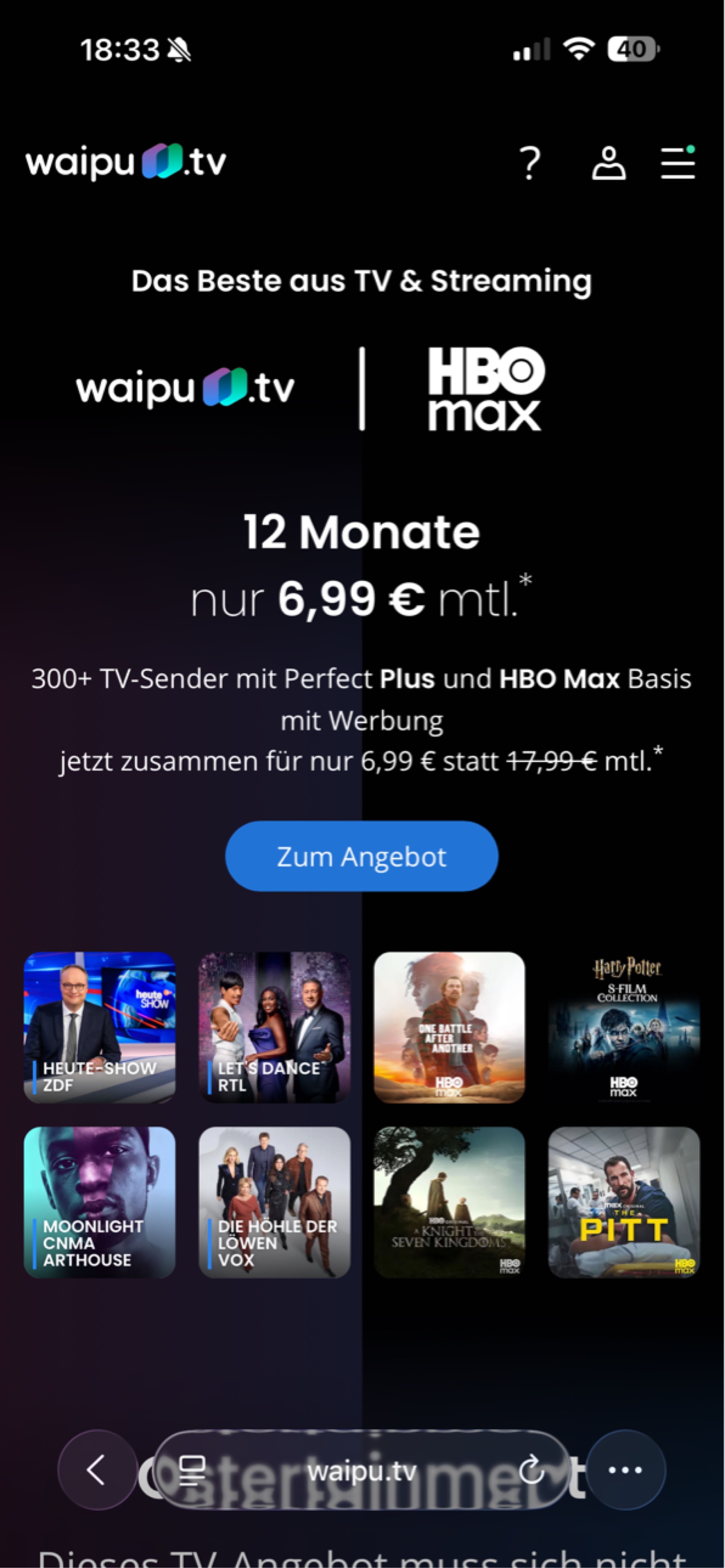 Waipu TV und HBO Max für 6,99 im Monat