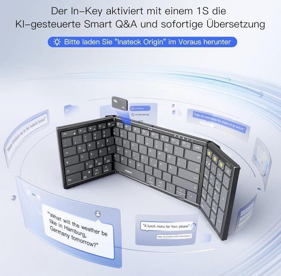 ⌨️ Inateck N0135 faltbare Tastatur mit AI Key & Tasche für 25,70€ (statt 40€)