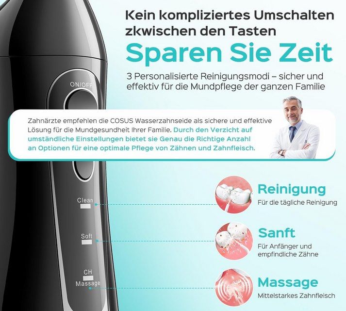 💦 COSLUS C20 kabellose Munddusche mit 3 Modi für 9,99€ (statt 25€)