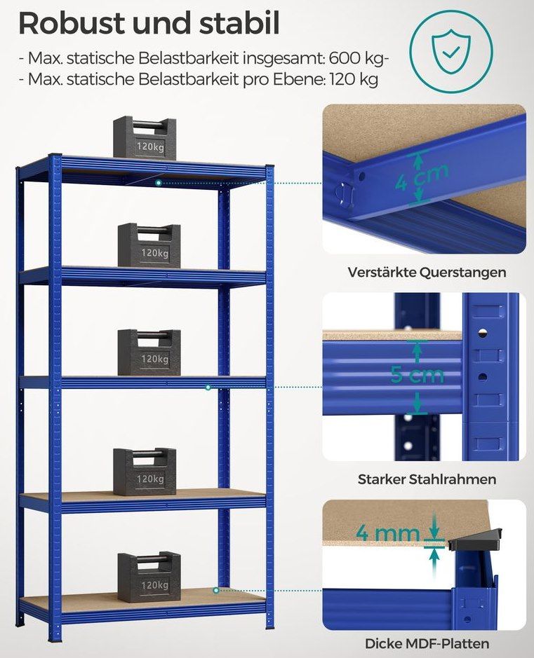 🏠 SONGMICS Schwerlastregal (200 x 100 x 50) bis 600kg für 33,99€ (statt 43€)