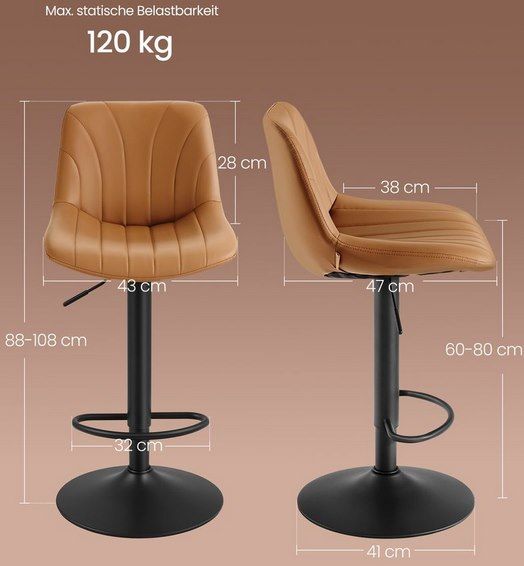 🍹 2x VASAGLE drehbare Barhocker mit Rückenlehne für 59,99€ (statt 72€)
