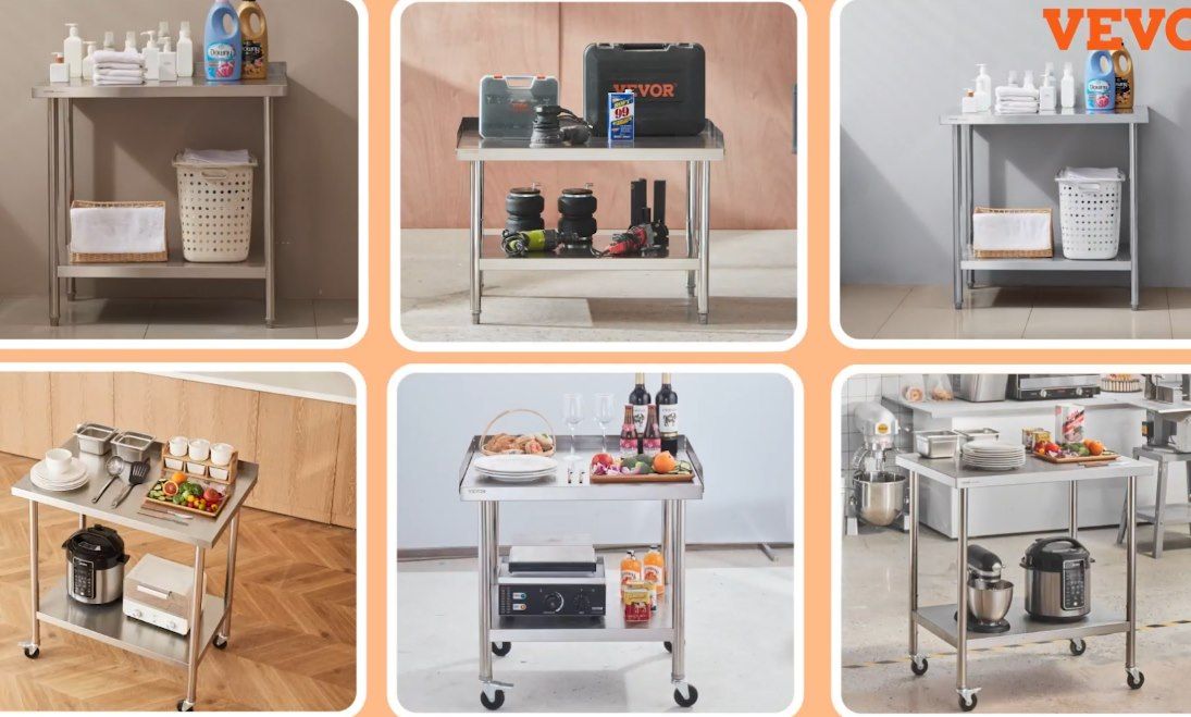 VEVOR Edelstahltisch 90 x 60 x 85 cm mit 4 Rollen bis 136kg für 70,74€ (statt 82€)