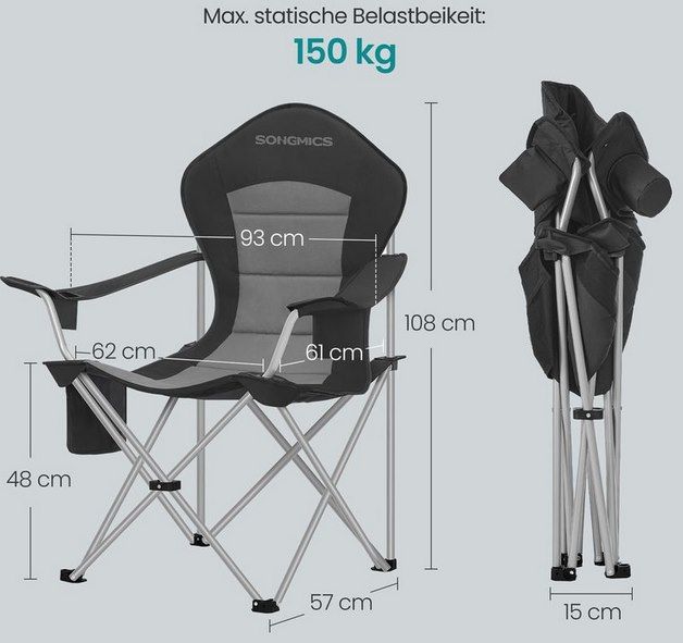 🪑 SONGMICS Campingstuhl mit hoher Rückenlehne und breiter Sitzfläche für 25,99€ (statt 36€)