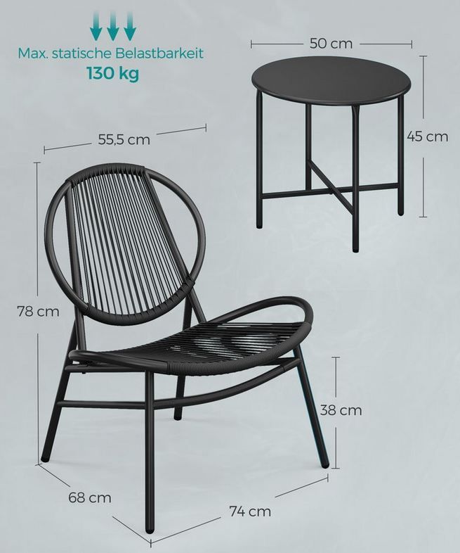 🌞 SONGMICS 3er Balkonmöbel Set aus 2 Stühlen & 1 Tisch für 67,99€ (statt 90€)