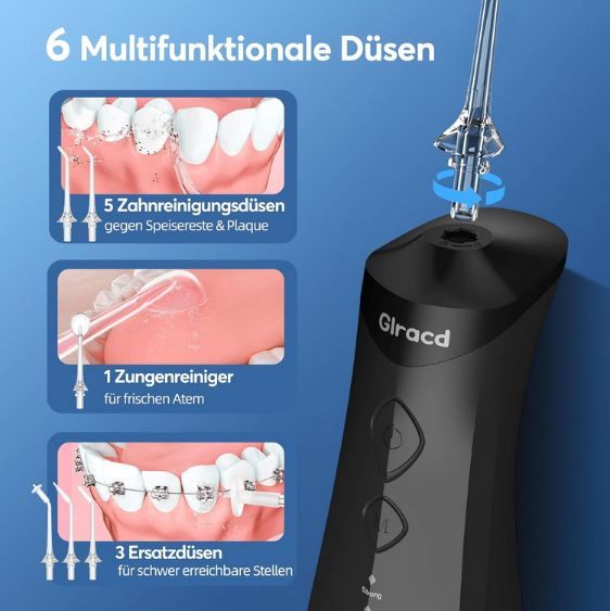 🦷 Glracd Akku Munddusche mit 4 Modi & 350ml Wassertank für 12,79€ (statt 26€)