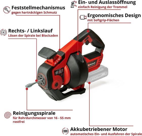 🛁 Einhell TE DA 18/760 Akku Rohrreiniger mit 7,6m Reinigungsspirale für 90,99€ (statt 105€)
