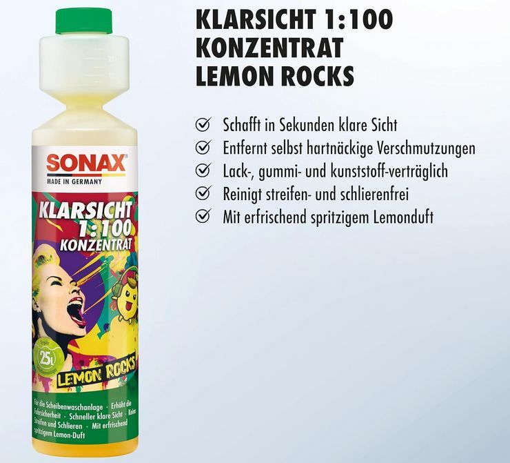 🚗 Sonax KlarSicht Lemon Rocks, 1:100 Konzentrat (250ml) für 7,58€ (statt 13€)