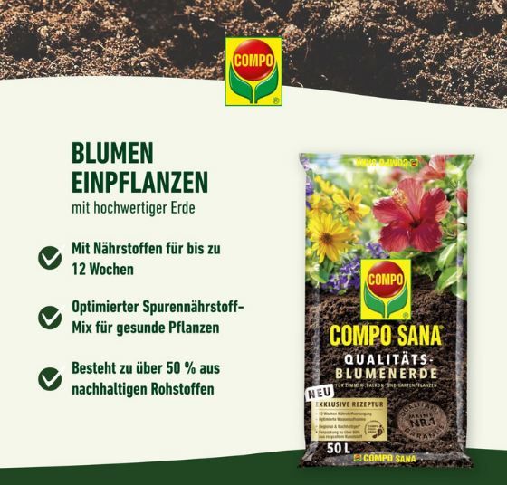 🌱 Compo Sana Qualitäts Blumenerde mit 12 Wochen Dünger, 10L für 5,99€ (statt 10€)