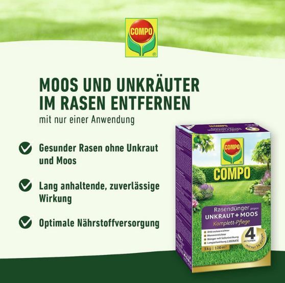 🏡 9kg COMPO Rasendünger gegen Unkraut + Moos für 46,49€ (statt 59€)