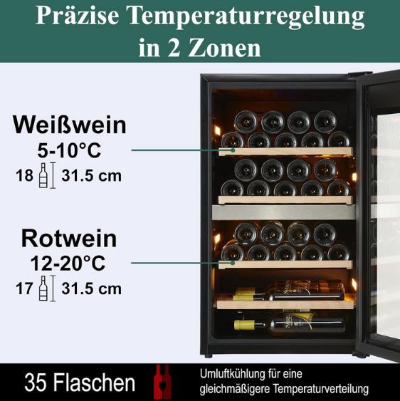 🍾 LichtLuxus Weinkühlschrank mit 2 Zonen für 35 Flaschen für 439,20€ (statt 549€)