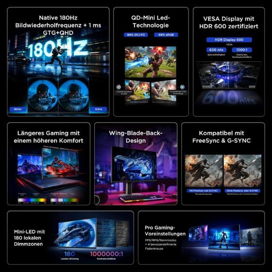 🖥️ TCL 27G64 - 27 🖥️ TCL 27G64 27 QD Mini LED QHD Gaming Monitor mit 180Hz für 249€ (statt 320€)