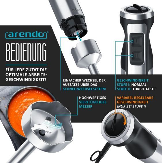 🍲 Arendo Mano Edelstahl Stabmixer mit 1.000 Watt für 25,49€ (statt 33€)