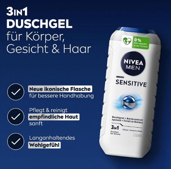 🚿 4x NIVEA MEN Sensitive Duschgel mit Bambusextrakt ab 5,95€ (statt 8€)