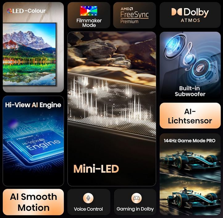 📺 Hisense 65E89Q 65 📺 Hisense 65E89Q 65 4K ULED Mini LED Smart TV mit 144Hz für 619,99€ (statt 739€)