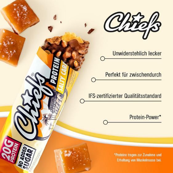 🍫 12er Pack Chiefs Salty Caramel High Protein Riegel für 22,94€ (statt 30€)