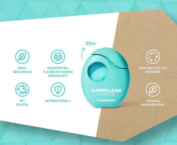 🦷 5er Pack happybrush SuperClean Zahnseide, je 35m für 8,49€ (statt 25€)