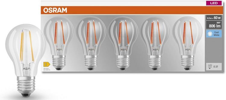 💡 5er Pack Osram LED Base Classic A60 Filament LED Lampen für 7,99€ (statt 12€)