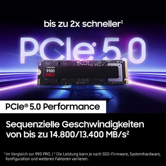 💾 Samsung 9100 PRO NVMe M.2 SSD mit 2 TB, PCIe 5.0 für 264,99€ (statt 298€)