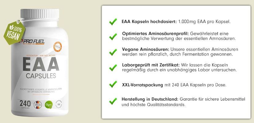 💪🏻 240er Pack Pro Fuel EAA Kapseln, hochdosiert mit je 1.000mg EAA ab 16,96€ (statt 21€)